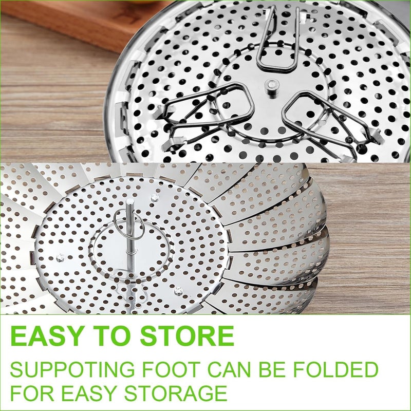 SOCATHEY SOCATHEY All-In-One Steamer Basket, Premium, for Steaming Vegetables, Full Handle, Basket for Cooking Vegetables, Strainer, Rice Washer, 2024 (Glossy stainless steel (27 cm)) - Image 3