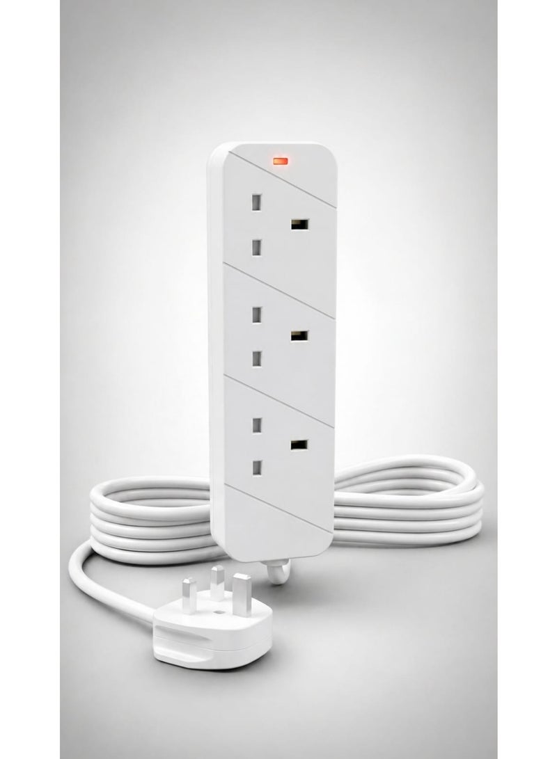 5M Extension Board with 3 UK Sockets, Heavy Duty Power Strip with Indicator Light, 5 Meter Extension Cable for Home and Office