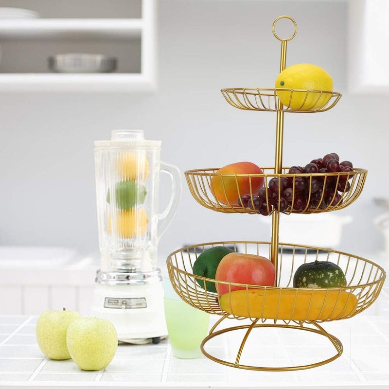 cheekyglo 3 Tier Wire Fruit Basket Stand, Metal Tiered Fruit Basket Fruit Holder Fruit Bowl Serving Basket for Fruit Vegetables Snacks(Gold) - Image 1