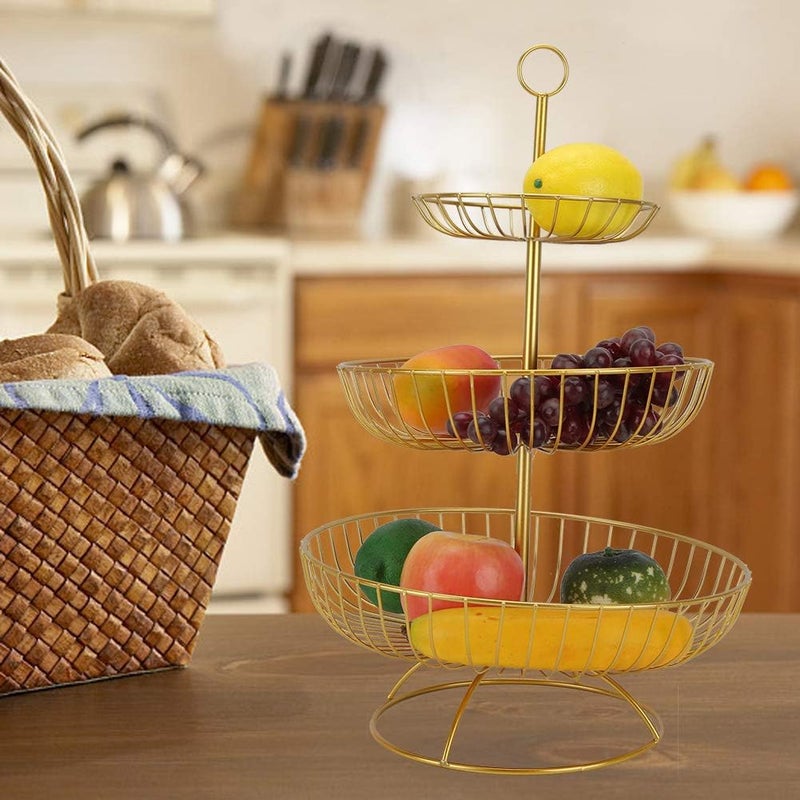 cheekyglo 3 Tier Wire Fruit Basket Stand, Metal Tiered Fruit Basket Fruit Holder Fruit Bowl Serving Basket for Fruit Vegetables Snacks(Gold) - Image 5