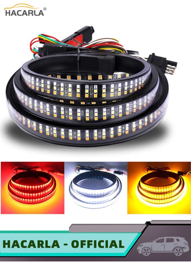 HACARLA - Truck Tailgate Light Bar 60 Inch LED Strip with Red Running Brake White Reverse Sequential Amber Turning Signals Strobe Lights Car Truck Accessories IP67 Waterproof Triple Rows - Image 1