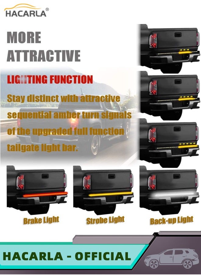 HACARLA - Truck Tailgate Light Bar 60 Inch LED Strip with Red Running Brake White Reverse Sequential Amber Turning Signals Strobe Lights Car Truck Accessories IP67 Waterproof Triple Rows - Image 1