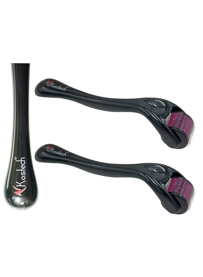 Kostech Derma Roller for Face, Beard & Hair Growth - 2.5mm Titanium Microneedling Tool for Skin Rejuvenation, Acne Scars, Wrinkle Reduction & Hair Regrowth - Safe & Easy to Use at Home - For Men & Women (Pack of 2, 2.5mm) - Image 1