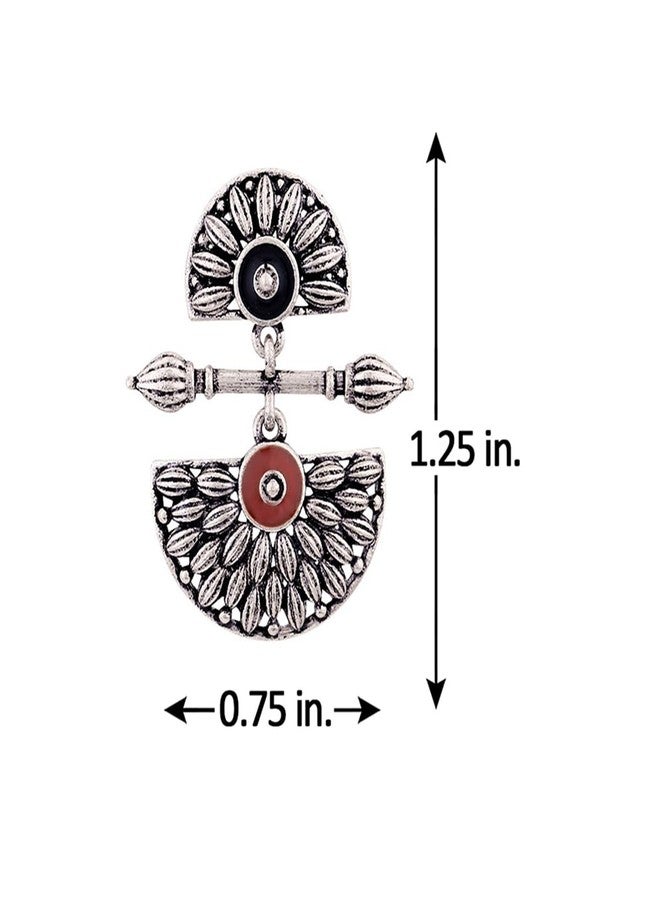 Voylla Brass Silver Oxidised Mandala Design Lightly Embellished Drop Earrings for Women and Girls - Image 5