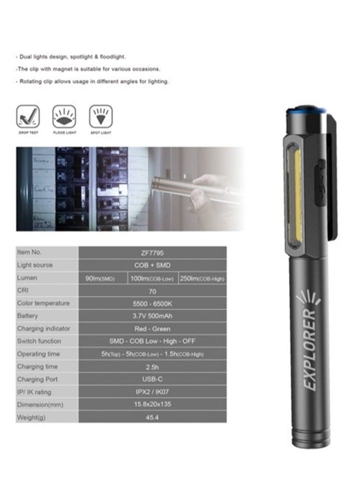 Mini LED Flashlight. Small Pocket Pen, Palm size easy carry, Supreme light bulb. For Outdoor,Emergency , Inspection, Work, Repair. Gray - Image 2