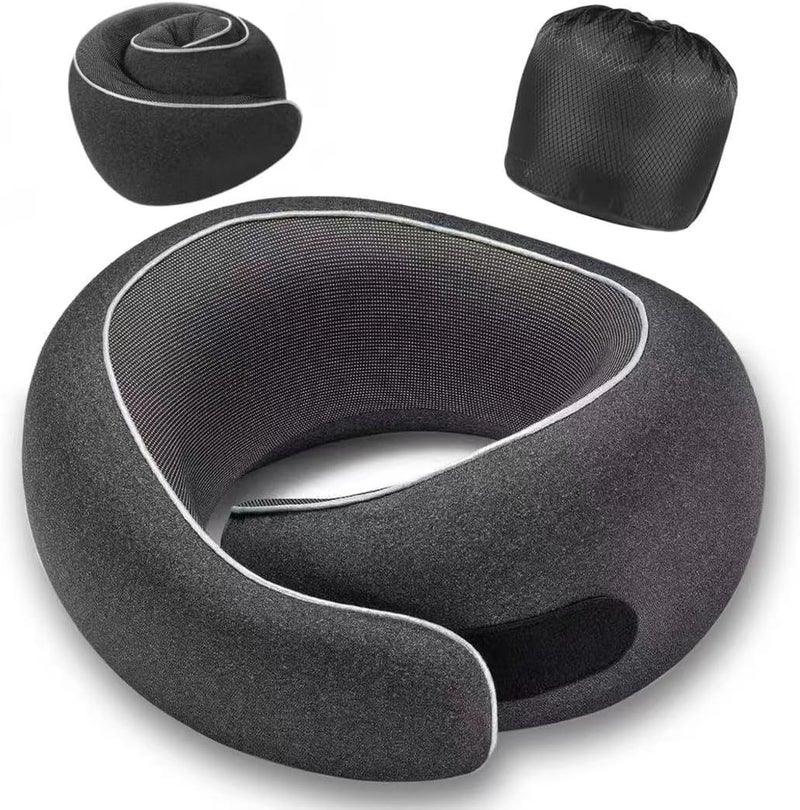 Optixion Travel Neck Pillow for Airplanes, Premium Memory Foam Neck Pillow with Ergonomic 360° Support, Travel Essentials for Plane, Car, Train and Home, Max Black - Image 1