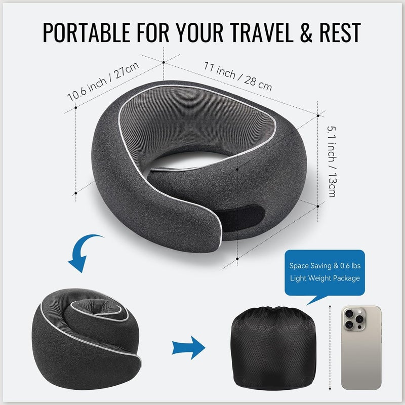 Optixion Travel Neck Pillow for Airplanes, Premium Memory Foam Neck Pillow with Ergonomic 360° Support, Travel Essentials for Plane, Car, Train and Home, Max Black - Image 4