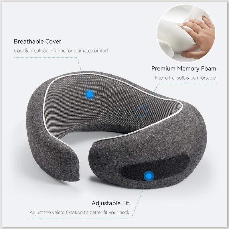 Optixion Travel Neck Pillow for Airplanes, Premium Memory Foam Neck Pillow with Ergonomic 360° Support, Travel Essentials for Plane, Car, Train and Home, Max Black - Image 5