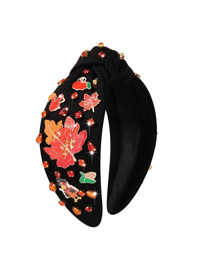 Boderier Thanksgiving Headband Enamel Turkey Maple Leaf Knotted Headband For Women Fall Holiday Hairband Hair Accessories (Big Maple Leaf)  - Image 1