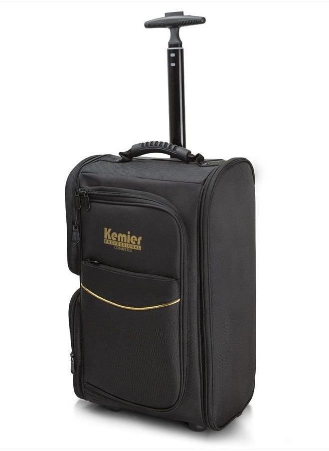Kemier Travel Makeup Train Case - Professional Rolling Cosmetic Case Portable Artist Makeup Backpack with Wheels Large Capacity Trolley Organizer Storage Bag for Women Black  - Image 1