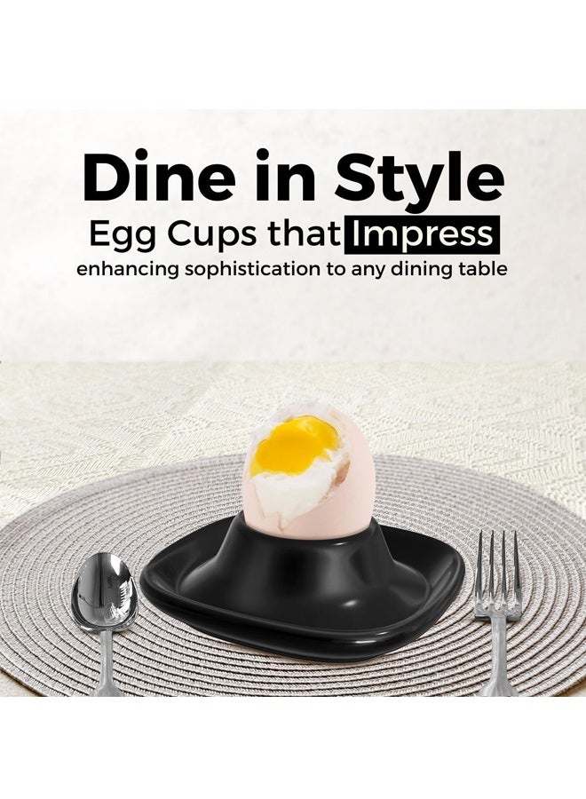 هومستر مجموعة حامل البيض المغلي الناعم - كوب البيض الأسود من قطعة واحدة ، أكواب البيض القابلة للتراكم مع قاعدة لتقديم الفطور ، وجبة الغداء - ديكور طاولة المطبخ ، الأسود - Image 2