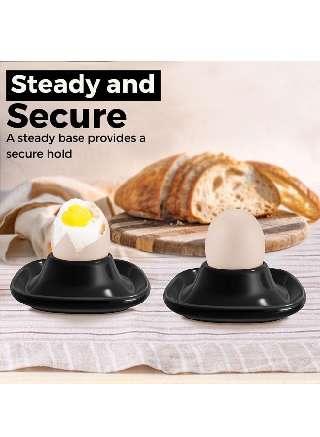 هومستر مجموعة حامل البيض المغلي الناعم - كوب البيض الأسود من قطعة واحدة ، أكواب البيض القابلة للتراكم مع قاعدة لتقديم الفطور ، وجبة الغداء - ديكور طاولة المطبخ ، الأسود - Image 3