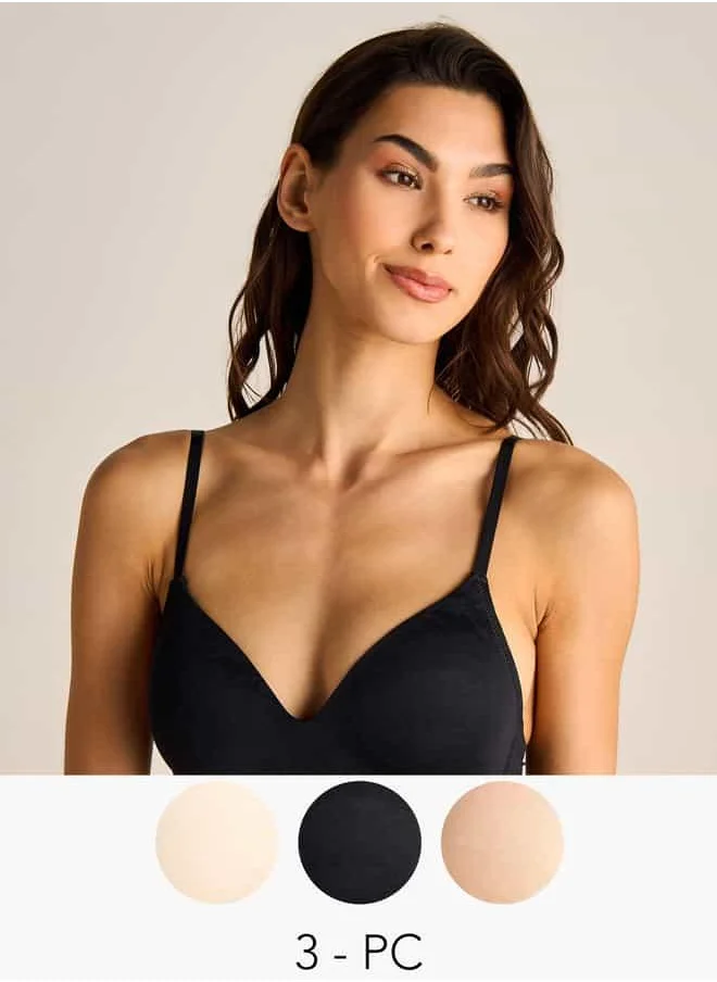 فاف Set of 3 - Adjustable Strap Support Bra with Hook and Eye Closure