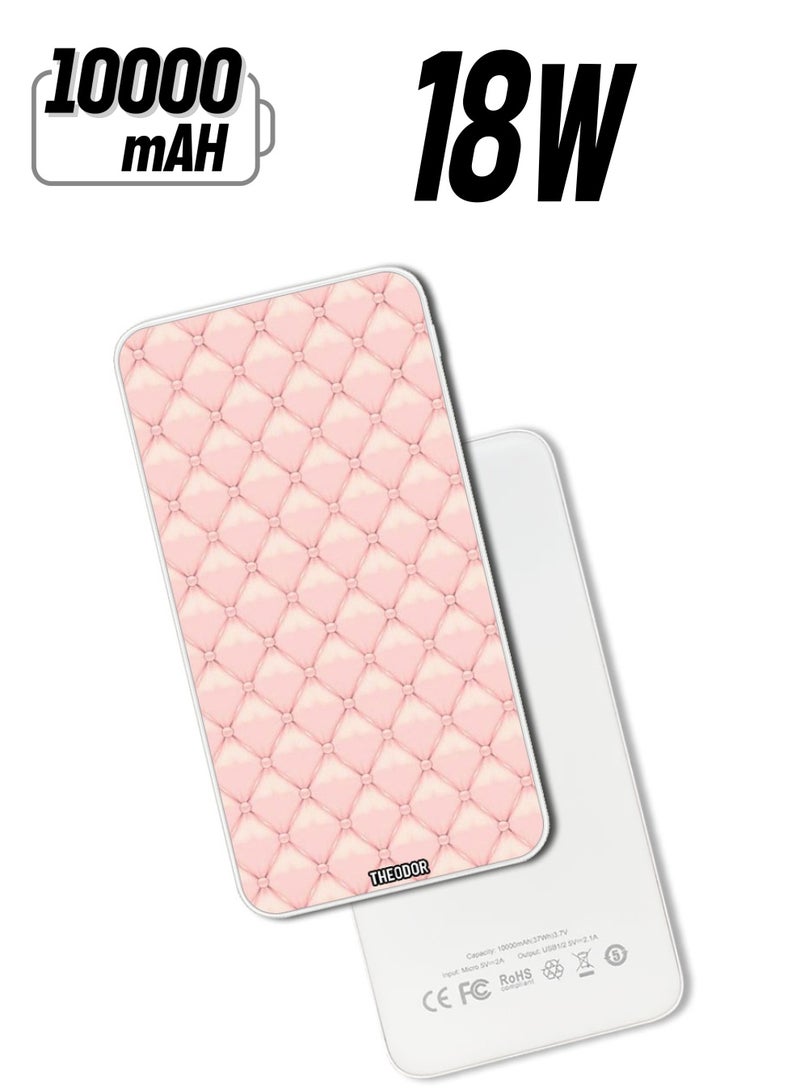 Theodor 10,000 mAh Super Fast Charging Ultra Compact Power Bank with Quick Charge & Power Delivery, Portable Charger For iPhone and Android Pink Tuffed - Image 1