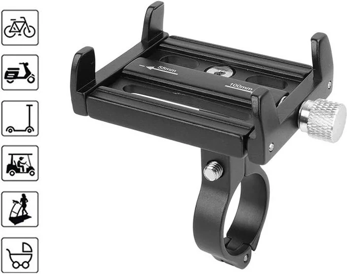 Valkyrie Aluminum Alloy Universal Phone Holder - Bicycle Motorcycle Scooter Compatible - Grips Firmly and Does Not Vibration Black