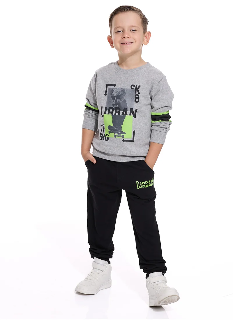 victor and jane Boys' 2-Piece Sweatshirt cut & sew Grey Mil/ Black  and Black Jogger Set (2 -8 yrs)