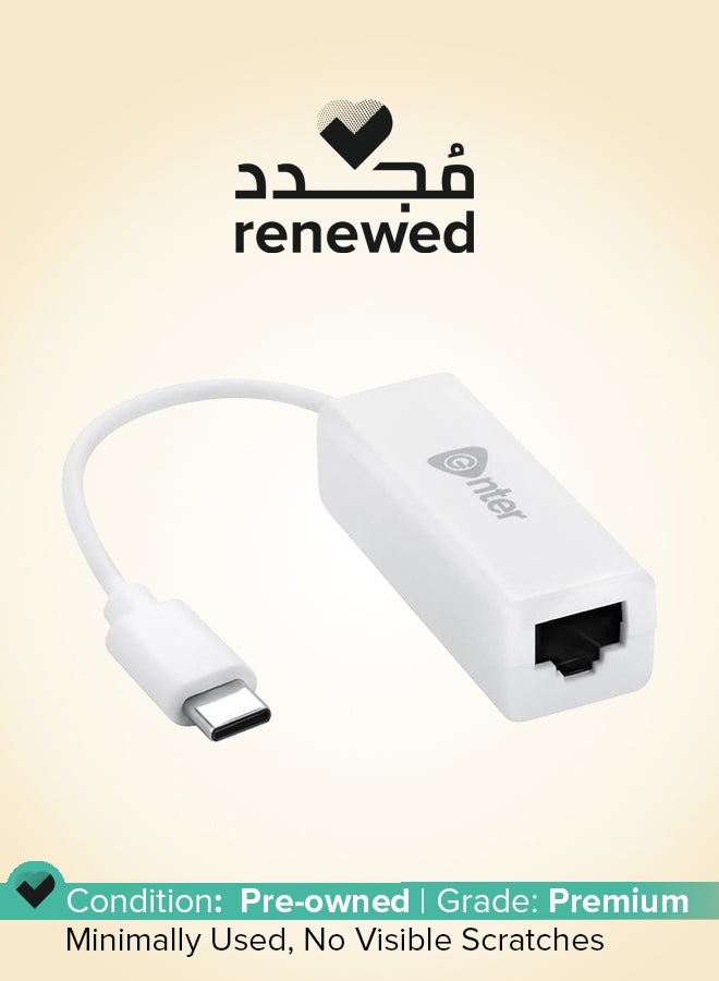 Enter Renewed - Enter E-UCL Type C to RJ45 Ethernet LAN Adapter - Up to 1000 Mbps for Windows, Mac, and Linux (White) - Image 1
