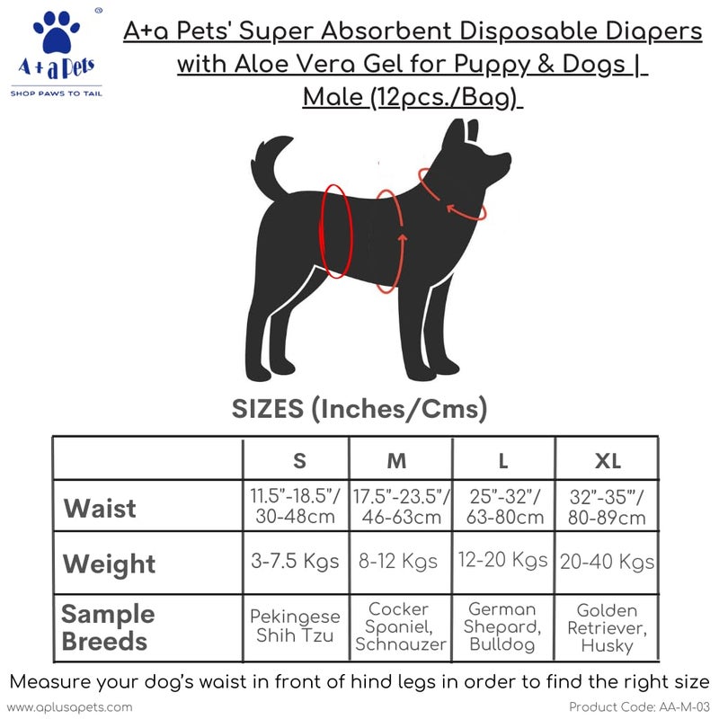 A+a Pets ' Super Absorbent Disposable Diapers with Aloe Vera Gel for Puppy & Dogs Male (12pcs./Bag) (S) - Image 3