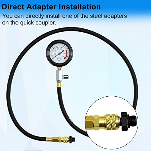 JoyFans Oil Pressure Tester Tool, 0-140PSI Oil Pressure Gauge Kit for Fuel System Mechanical Sensor Engine Cylinder Compression Test with Hose Adapters for Cars ATVs Trucks Use Red Case - Image 2