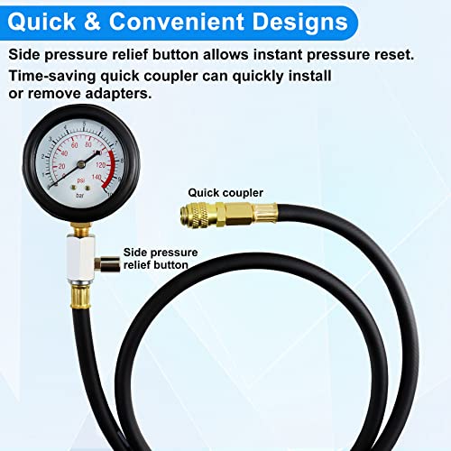 JoyFans Oil Pressure Tester Tool, 0-140PSI Oil Pressure Gauge Kit for Fuel System Mechanical Sensor Engine Cylinder Compression Test with Hose Adapters for Cars ATVs Trucks Use Red Case - Image 5