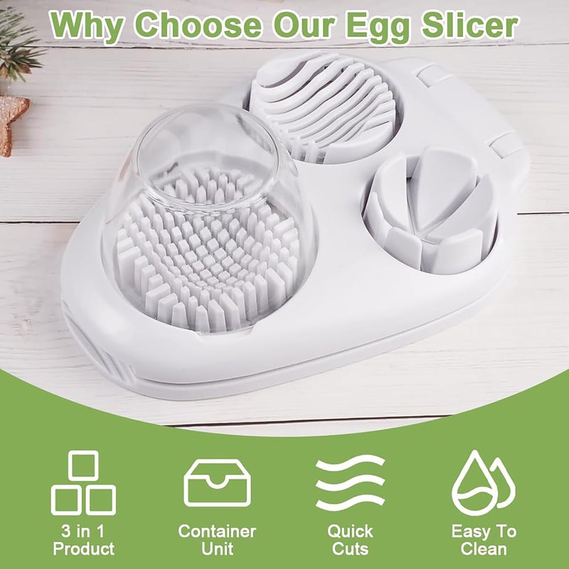 DJBNT 3 in 1 Egg Slicer for Hard Boiled Eggs with Cleaning Brush, Multipurpose 3-Way Cutter with 3 Slice Modes, Heavy Duty, Hard Boiled Egg Cutter & Fruit Slicer, Dishwasher Safe (Pack of 1) - Image 3