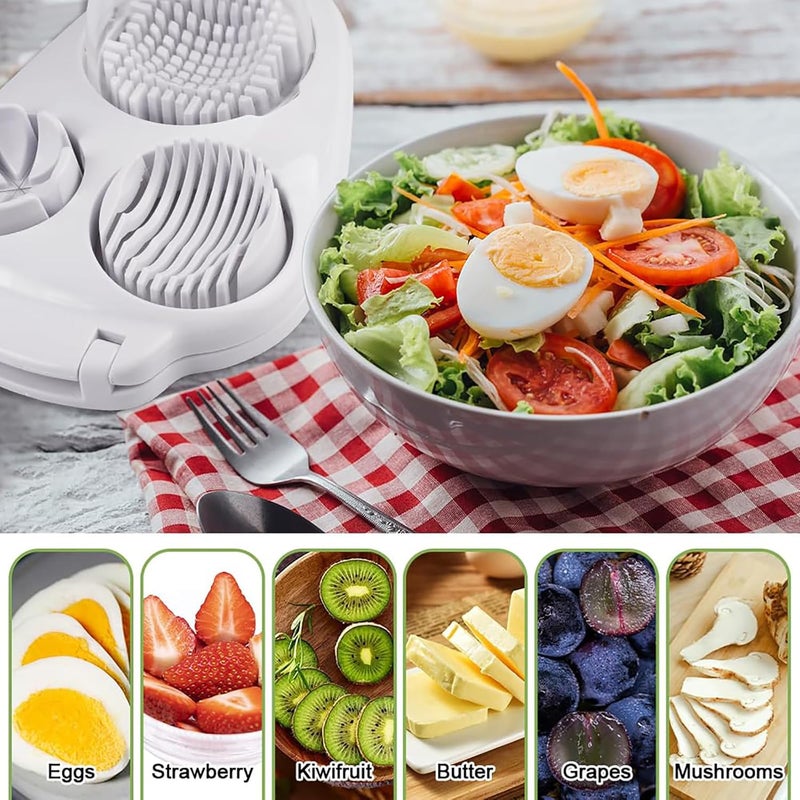 DJBNT 3 in 1 Egg Slicer for Hard Boiled Eggs with Cleaning Brush, Multipurpose 3-Way Cutter with 3 Slice Modes, Heavy Duty, Hard Boiled Egg Cutter & Fruit Slicer, Dishwasher Safe (Pack of 1) - Image 2