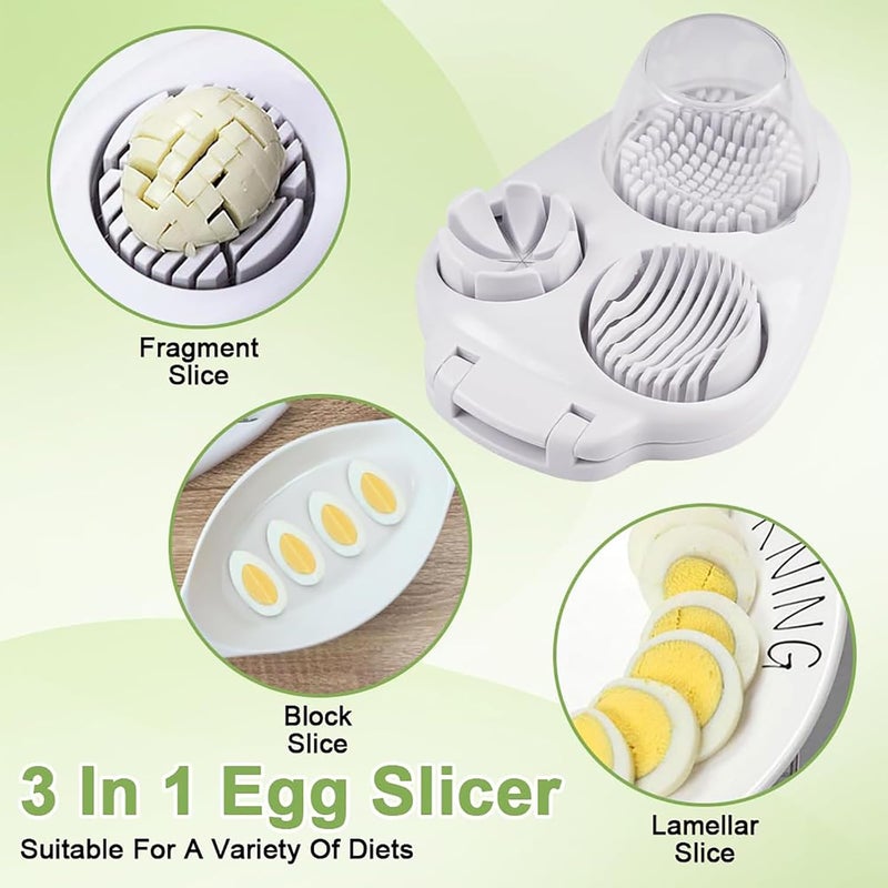 DJBNT 3 in 1 Egg Slicer for Hard Boiled Eggs with Cleaning Brush, Multipurpose 3-Way Cutter with 3 Slice Modes, Heavy Duty, Hard Boiled Egg Cutter & Fruit Slicer, Dishwasher Safe (Pack of 1) - Image 1