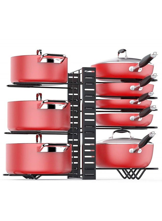 Kitchen Pot Rack, Double Row 8 Layers, 3 Use Methods, Large-Capacity Bold Pot Lid Storage Rack, Black - Image 1