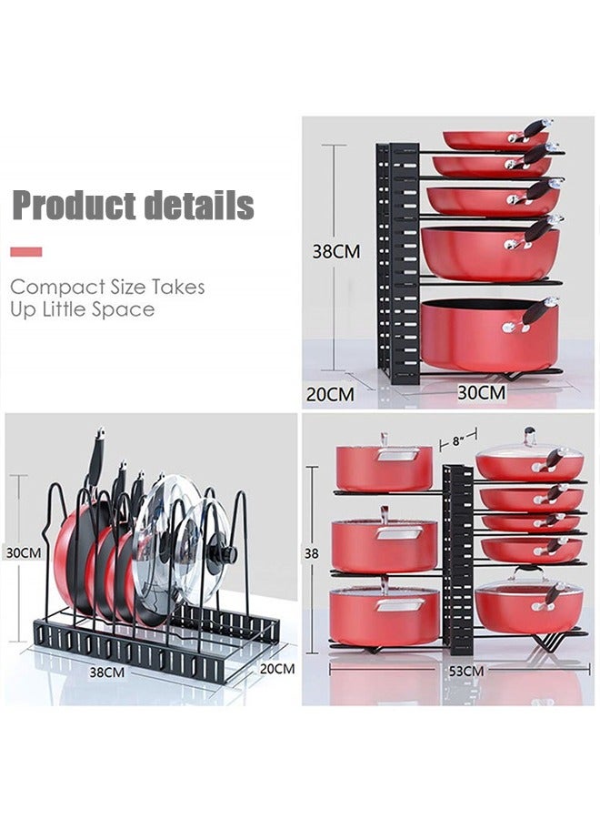 Kitchen Pot Rack, Double Row 8 Layers, 3 Use Methods, Large-Capacity Bold Pot Lid Storage Rack, Black - Image 2
