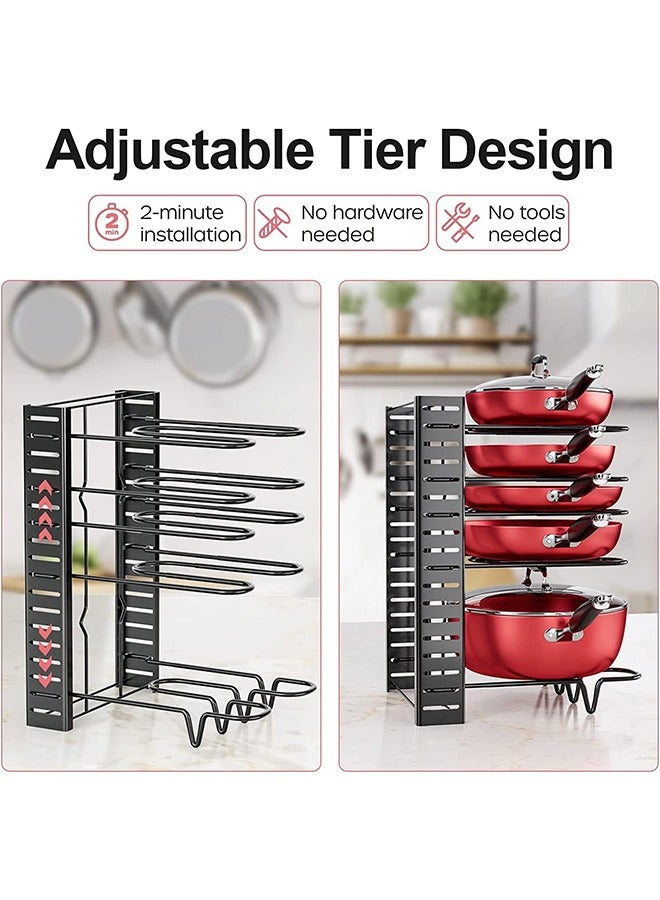 Kitchen Pot Rack, Double Row 8 Layers, 3 Use Methods, Large-Capacity Bold Pot Lid Storage Rack, Black - Image 4