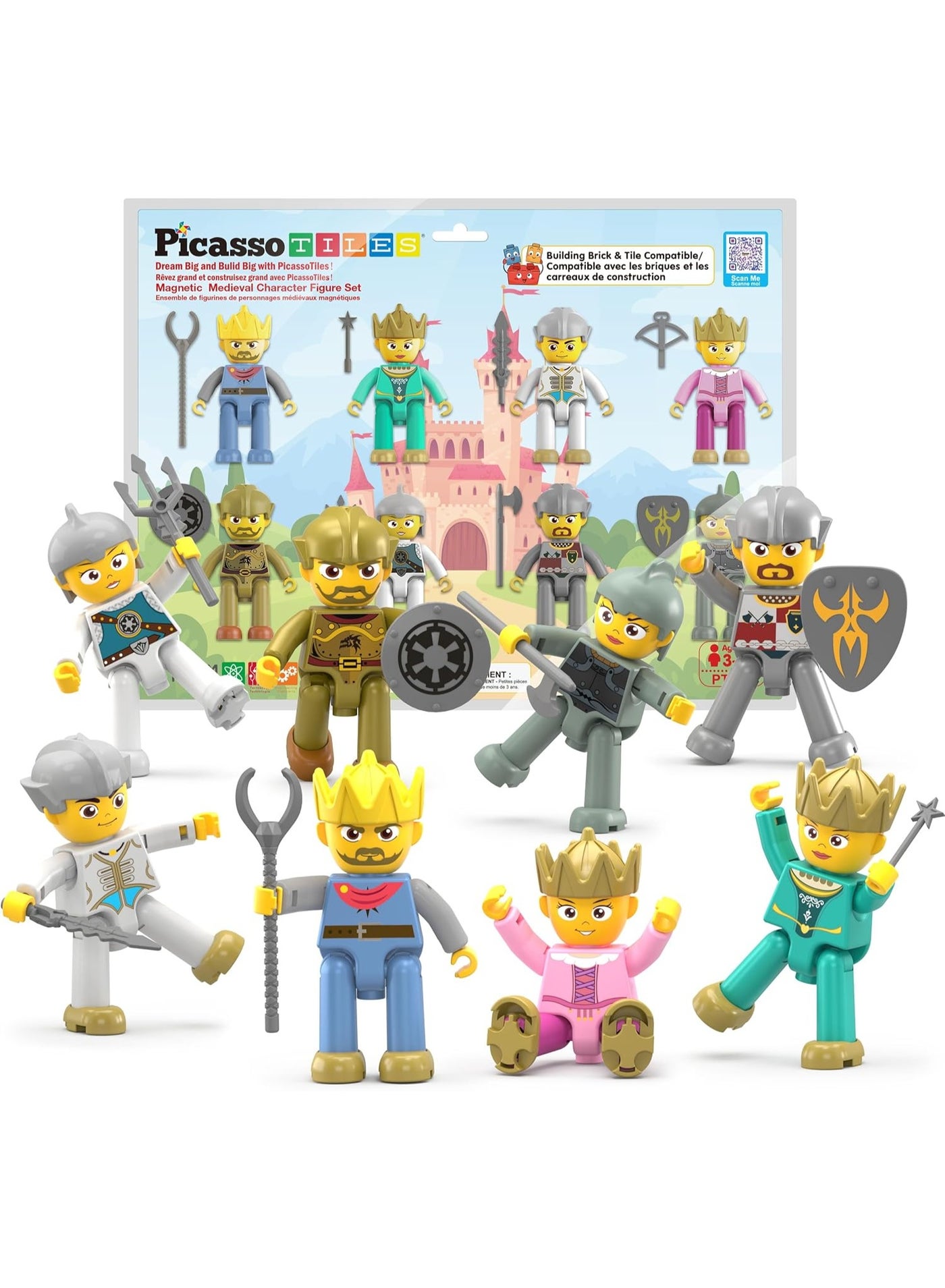 PicassoTiles Magnetic Medieval Character Figures 8-Pieces | Compatible with Magnetic Tiles | Building Blocks | STEM Toys | Educational Toy Set | Stacking Blocks | Construction Building Set for Child Brain Development