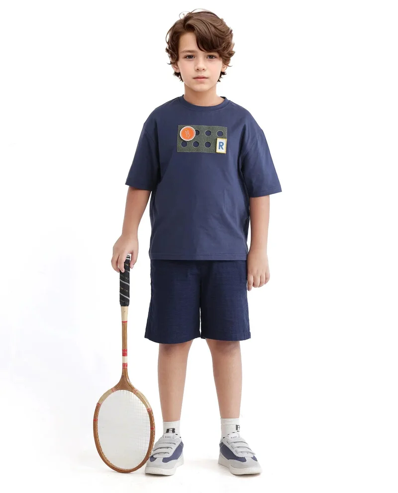 Rare Ones Rare Ones Kids Legun Navy Cotton Short Sleeve Crew Neck Boxy Solid T-Shirt
