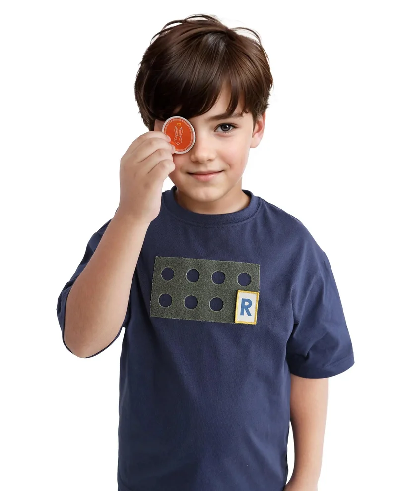 Rare Ones Rare Ones Kids Legun Navy Cotton Short Sleeve Crew Neck Boxy Solid T-Shirt