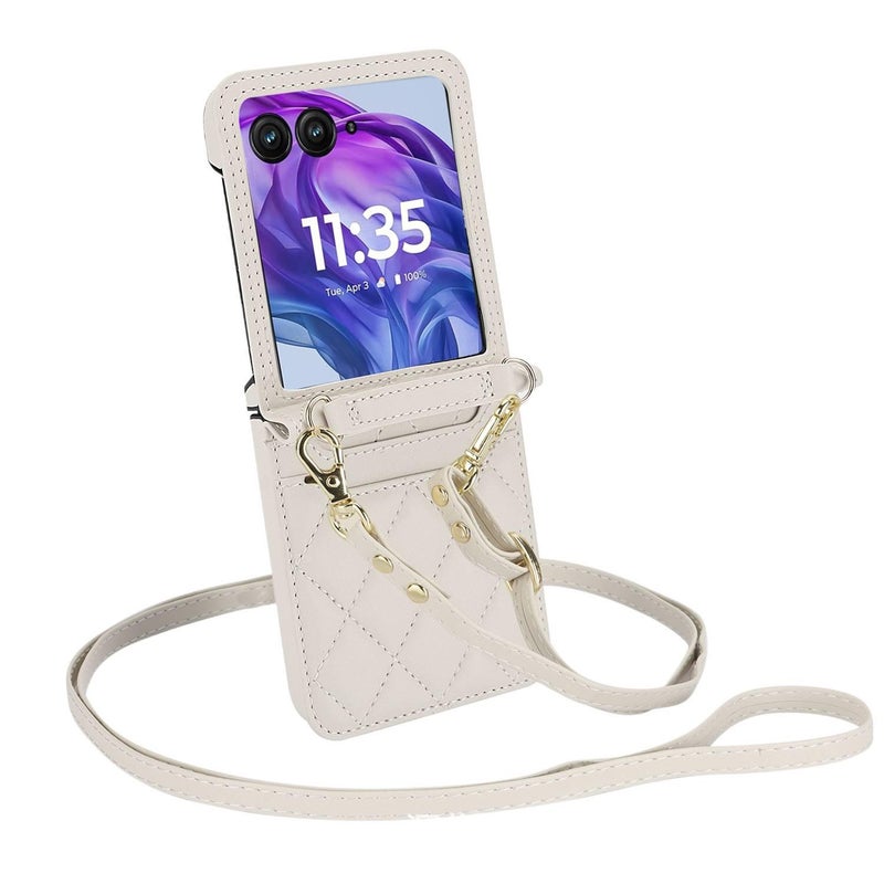 Protective PC for OPPO Find N3 Flip with Card Holder and Anti Fingerprint in White for Travel - Image 1