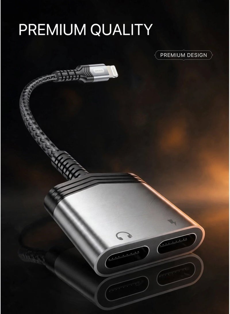 GO-DES GD-UC070 2-in-1 Lightning Audio and Charging Adapter, Dual Port Splitter for Music Playback and 2A Fast Charging, Lossless Sound Output, Microphone Support and Hands-Free Calling - Image 2