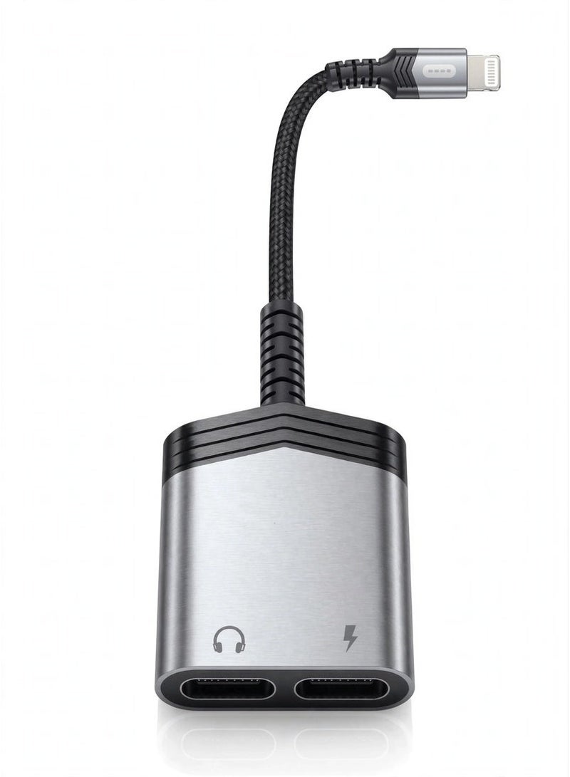 GO-DES GD-UC070 2-in-1 Lightning Audio and Charging Adapter, Dual Port Splitter for Music Playback and 2A Fast Charging, Lossless Sound Output, Microphone Support and Hands-Free Calling - Image 1