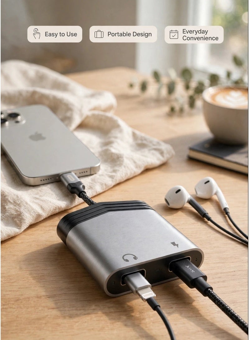 GO-DES GD-UC070 2-in-1 Lightning Audio and Charging Adapter, Dual Port Splitter for Music Playback and 2A Fast Charging, Lossless Sound Output, Microphone Support and Hands-Free Calling - Image 4