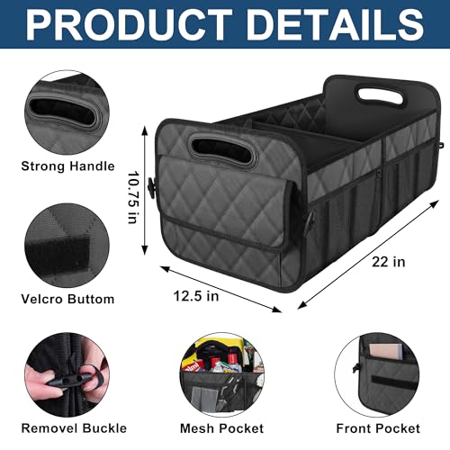 Deosk Car Trunk Organizer for SUV, Car Organizers and Storage with 6 Pocket, Car Accessories for Women/Men 50L Waterproof Polyester Trunk Organizer(Medium,Charcoal) - Image 3