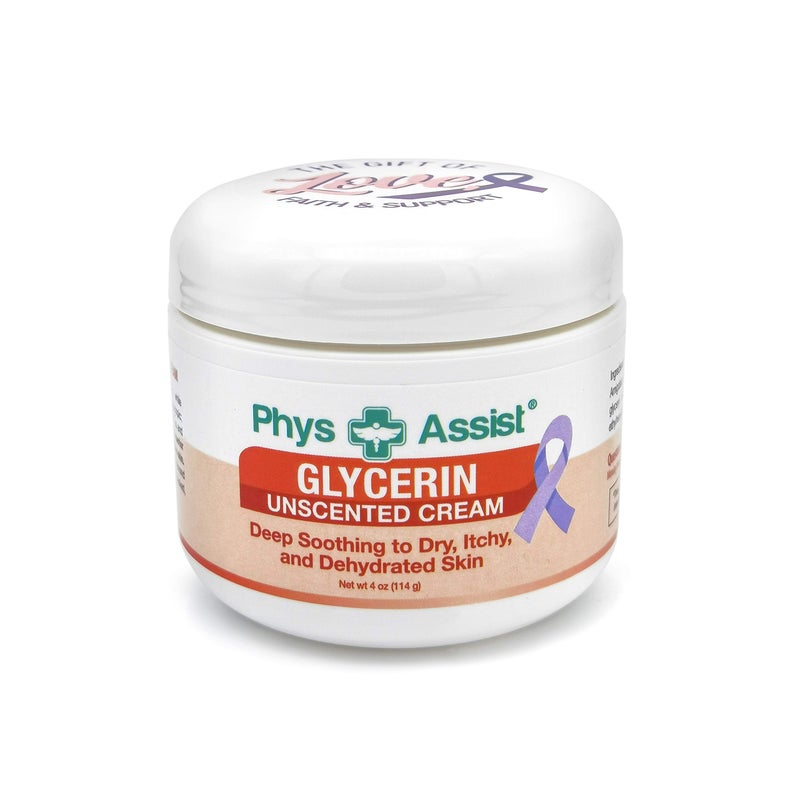 PhysAssist Oncology Glycerin Unscented Moisturizer Cream for Dry Stressed Skin. Designed for those with Fragrance Intolerances after Radiation and Chemo Treatments. 4 Oz jar. - Image 1