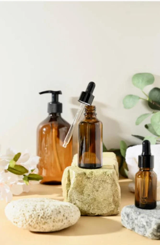 Quesera  Amber Glass Soap Dispenser with Plastic Pump, 16 Oz Pack of 2 Brown Dish and Hand Soap Dispenser Set Refillable Reusable Apothecary Soap Pump Dispenser bottles for Bathroom and Kitchen  | Best Price UAE