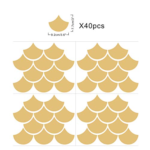 GESTYZ 40 Pcs Mermaid Scale Wall Decal, Nursery Decor, Geometric Decals, Modern Wall Decals, Unique Wall Decor for Kids, Wall Decals for Girls Boys Room(Y06) (Matte Gold) - Image 5