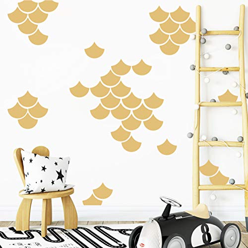 GESTYZ 40 Pcs Mermaid Scale Wall Decal, Nursery Decor, Geometric Decals, Modern Wall Decals, Unique Wall Decor for Kids, Wall Decals for Girls Boys Room(Y06) (Matte Gold) - Image 2