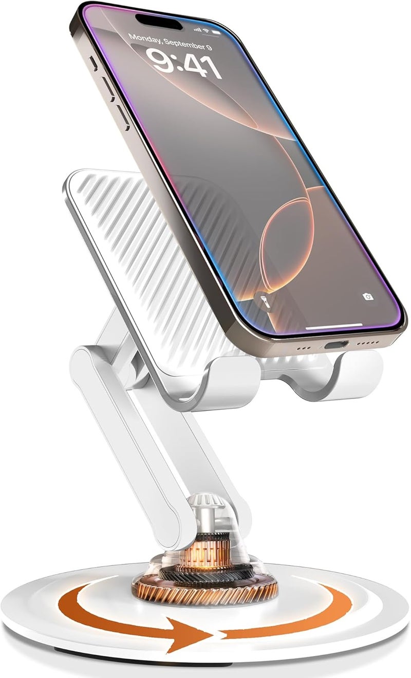 cooper 360° Stand - Adjustable Cell Phone Stand for Desk | 360° Click-Rotating, Multi-Angle, Non-Slip Metal Base, Foldable & Portable | iPhone Stand for Desk, Cell Phone Stand Holder (Cream White) - Image 1