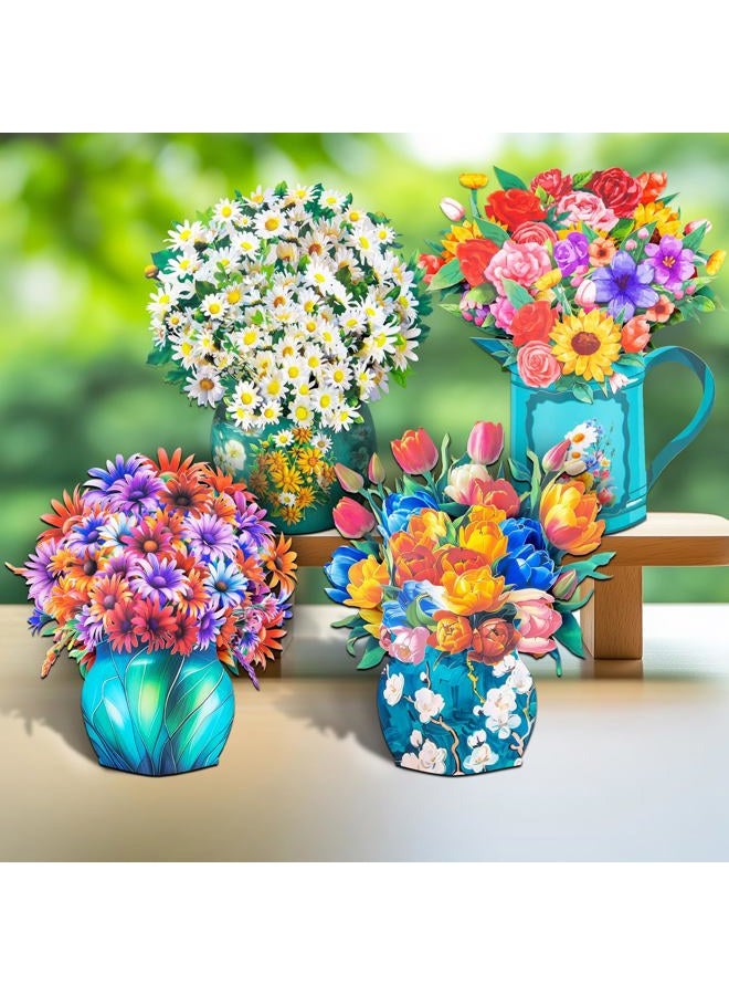 Magic Ants Pop up Flower Bouquet Cards Set, 4 Unique Floral Designs – Gerbera Daisies, Tulips, Sunflowers & Roses – 3D Greeting Cards for Birthdays, Mother's Day, Thank You, Get Well, and More – Elegant Gift for - Image 1