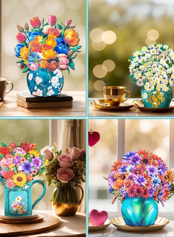 Magic Ants Pop up Flower Bouquet Cards Set, 4 Unique Floral Designs – Gerbera Daisies, Tulips, Sunflowers & Roses – 3D Greeting Cards for Birthdays, Mother's Day, Thank You, Get Well, and More – Elegant Gift for - Image 3