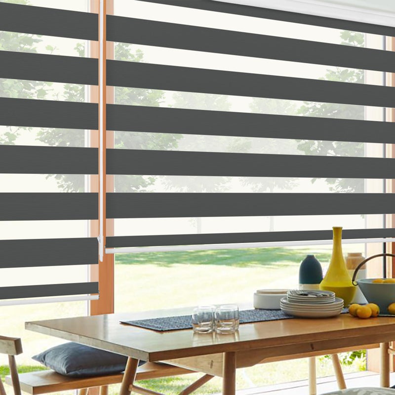 ALLBRIGHT Allbright Zebra Window Blinds 34 W x 64 H Grey Dual Layer Roller Shade Room Darkening Shade Roll Up and Pull Down Blinds Light Filtering Window Shades for Day and Night Easy to Install