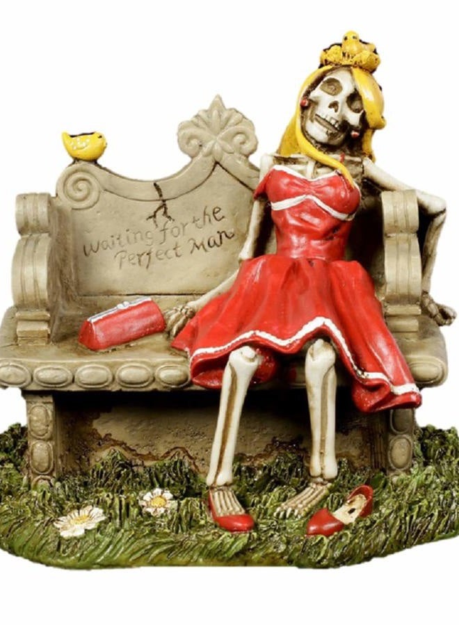 Waiting for Perfect Man Skeleton with Red Dress Display Figurine