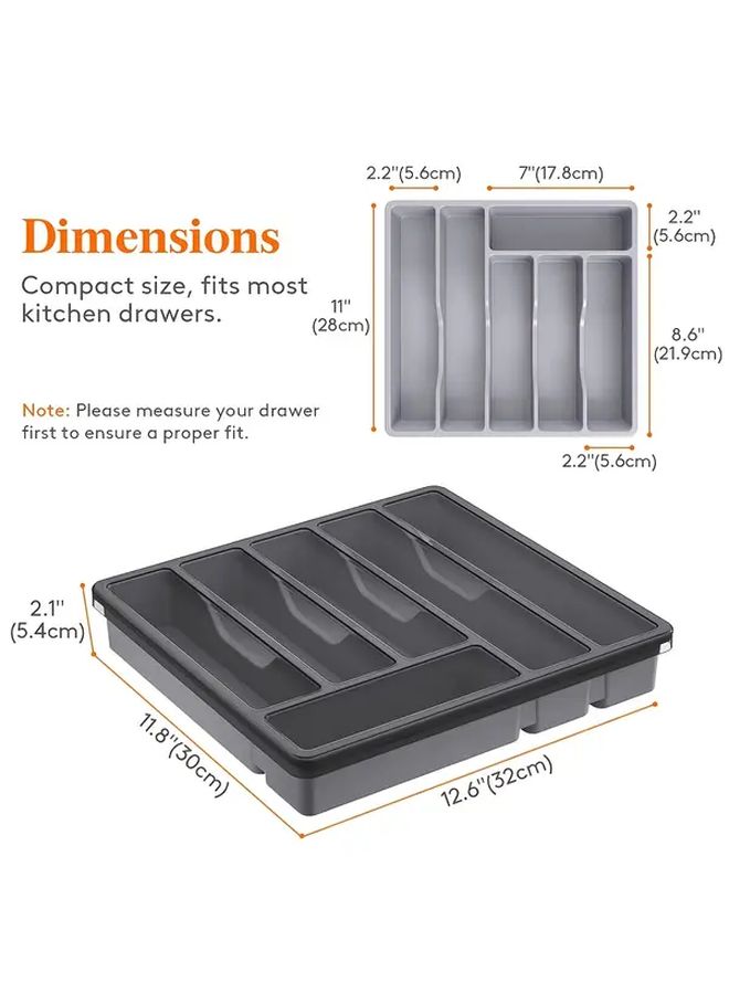 Grey 6 Tier Kitchen Drawer Organizer With Spill Proof Lid Heavy Duty Plastic Cutlery Storage - Image 2