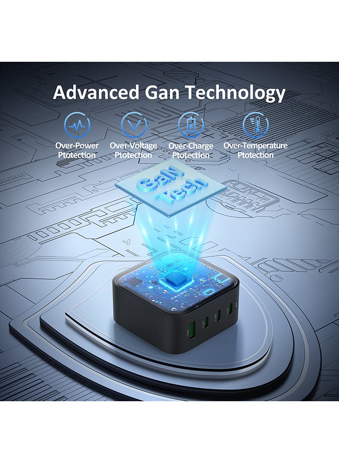 مايكروباك محول سفر 4 في 1 بتقنية GaN 100 واط Micropack MWC-4100 - شاحن سريع PD/QC، متعدد المنافذ، أسود - Image 4