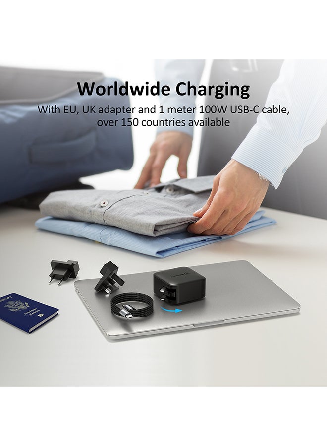 مايكروباك محول سفر 4 في 1 بتقنية GaN 100 واط Micropack MWC-4100 - شاحن سريع PD/QC، متعدد المنافذ، أسود - Image 5